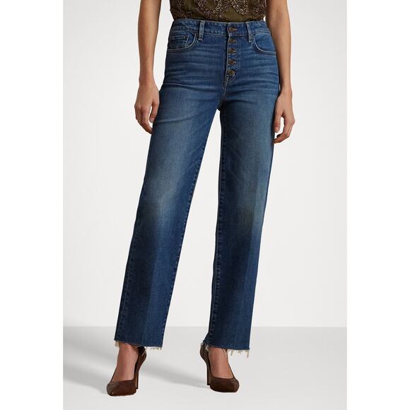 Lauren Ralph Lauren Denim - Lauren Ralph Lauren Raw Hem Button Fly High Rise Straight Leg Jeans Blue Size 6